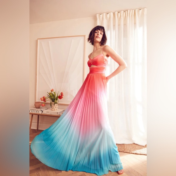NWT | AMUR | Emmett Pleated Cut Out Maxi Dress in Ombré Sunset | Sz 6 - Picture 2 of 13